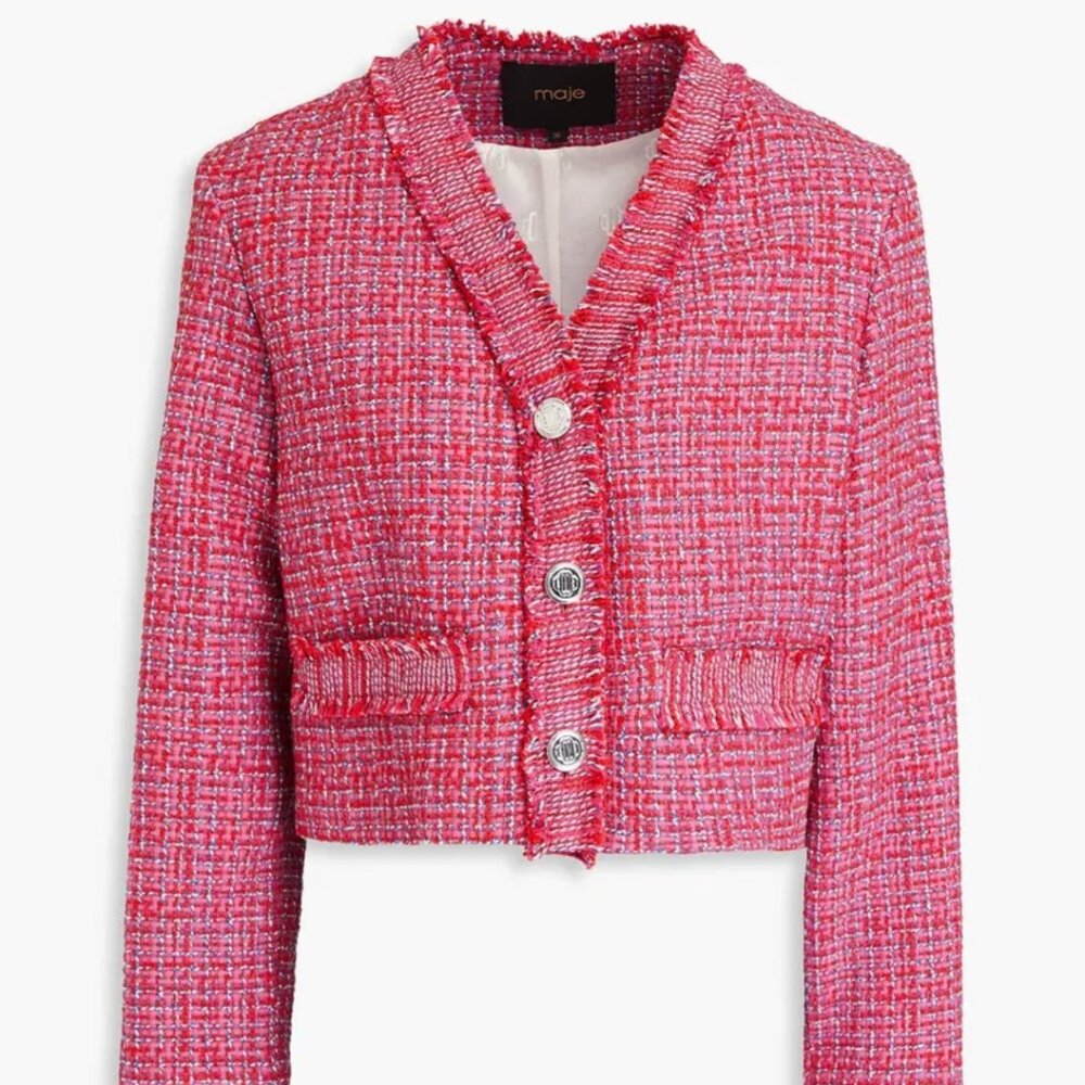 Maje Cropped Frayed Tweed Jacket